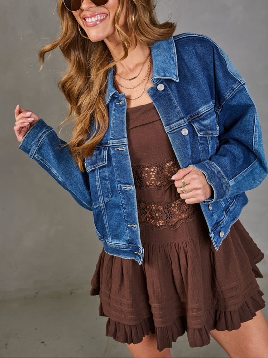 Elan Jackets & Blazers - Elan Blue Denim Jean Jacket - Women's Oversized Trucker